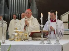 Cardinal James Harvey celebrating his first Mass at the Parish of St. Pius V a Villa Carpegna on May 26, 2013. 