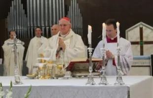Cardinal James Harvey celebrating his first Mass at the Parish of St. Pius V a Villa Carpegna on May 26, 2013.   Alan Holdren/CNA.