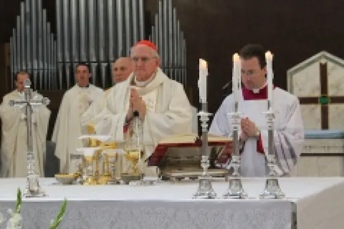 Cardinal James Harvey celebrating his first Mass at the Parish of St Pius V a Villa Carpegna on May 26 2013 Credit  Alan Holdren CNA