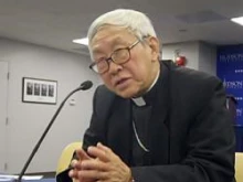 Cardinal Joseph Zen speaks at an April 7 press conference at the Hudson Institute