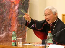 Cardinal Joseph Zen Ze-kiun speaks at the Asianews Conference at the Pontifical Urbaniana University in Rome, Nov. 18, 2014. 