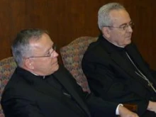 Cardinal Justin Rigali and Archbishop-designate Charles Chaput in Philadelphia's chancery on July 19, 2011