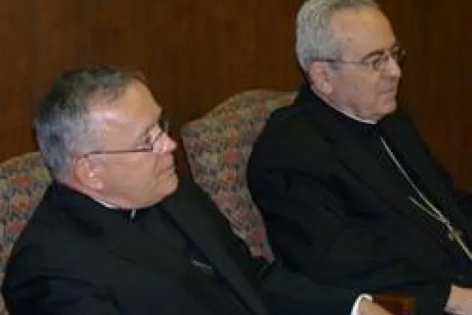 Cardinal Justin Rigali and Archbishop designate Charles Chaput at the press conference in Philadelphias Catholic Chancery CNA US Catholic News 9 7 11