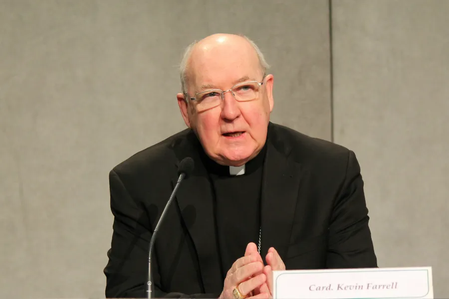 Cardinal Kevin Farrell, prefect of the Dicastery for the Laity, Family and Life, speaks at a press conference at the Holy See Press Office, Jan. 25, 2018. ?w=200&h=150