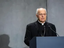 Cardinal Lorenzo Baldisseri speaks to journalists Oct. 2, 2019. 