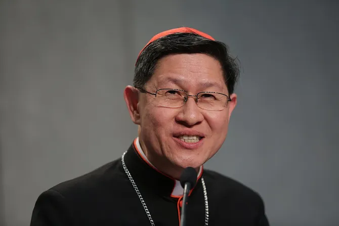 Cardinal Luis Antonio Tagle 1 at a press breifing at the Holy See Press Office during the Synod of Bishops Oct 9 2015 Credit Daniel Ibanez CNA 10 9 15