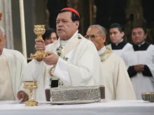 Cardinal Norberto Rivera of Mexico says Mass May 26, 2013 at the Mexico City Metropolitan Cathedral. 
