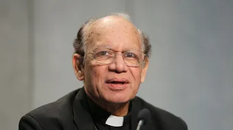 Cardinal Oswald Gracias of Bombay speaks at a Vatican press conference, Oct. 22, 2015.