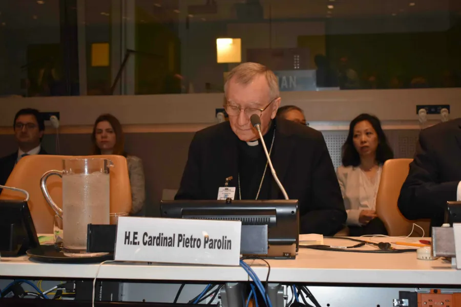 Cardinal Pietro Parolin gives an intervention during a panel discussion hosted by Hungary at the UN General Assembly in NYC, Sept. 27, 2019. ?w=200&h=150