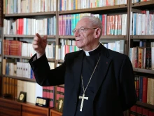 Cardinal Paul Poupard speaks with CNA in Rome, Oct. 17, 2014. 