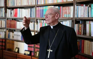 Cardinal Paul Poupard speaks with CNA in Rome, Oct. 17, 2014.   Daniel Ibanez/CNA.