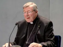 Cardinal George Pell speaks with journalists after being charged with sexual abuse, June 29, 2017. 