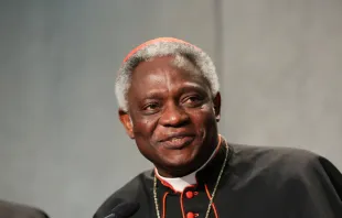 Cardinal Peter Turkson of Ghana at a press conference on the Synod on the Family, Oct. 23, 2015.   Daniel Ibanez / CNA.
