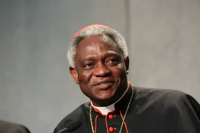 Cardinal Peter Turkson of Ghana at a press conference on the Synod on the Family Oct 23 2015 Credit Daniel Ibanez CNA 10 23 15