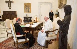 Cardinal Philippe Barbarin meets with Pope Francis March 18, 2019.   Vatican Media.