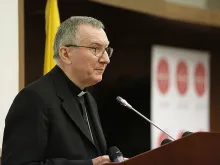 Cardinal Pietro Parolin, Vatican Secretary of State, speaks at a press conference in Rome, Sept. 28, 2017.