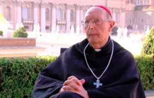 Cardinal Prosper Grech at the Patristic Institute Augustinianum, Sept. 3, 2013.   Alan Holdren.