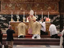 Cardinal Raymond Burke, patron of the Knights of Malta, says Mass in Rome for the Summorum Pontificum pilgrimage, Oct. 25, 2014. 