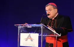 Cardinal Raymond Burke, prefect of the Apostolic Signatura, speaks at the ADF Media Conference in Rome, March 24, 2014. ?w=200&h=150