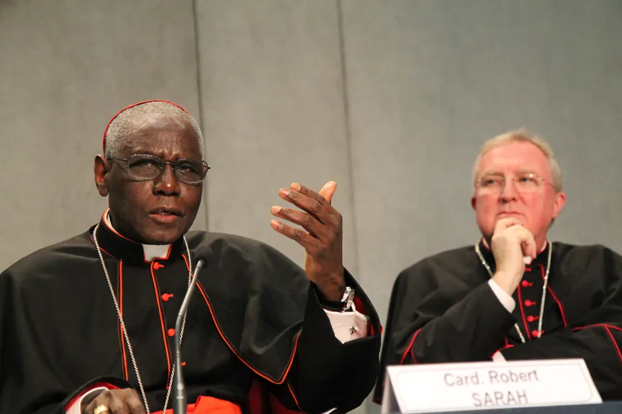 Robert Cardinal Sarah (L) and Archbishop Arthur Roche at a press conference at the Holy See Press Office, Feb. 10, 2015.?w=200&h=150
