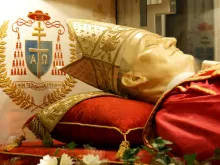 The statue of Cardinal Aloysius Stepinac at his tomb in the Zagreb Cathedral, Croatia. 