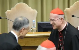 Cardinal Tarcisio Bertone at the Vatican's New Synod Hall on Nov. 12, 2013.   Alan Holdren/CNA.