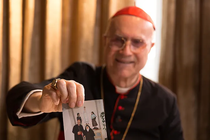 Cardinal Tarcisio Bertone former Vatican secretary of state speaks with EWTN on May 4 2017 Credit Daniel Ibanez 1 CNA