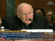 Cardinal Theodore McCarrick testifies before the Senate Judiciary Committee on March 29