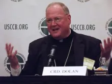 Cardinal Timothy Dolan at a press conference for the 2012 USCCB Fall General Assembly, Nov 13. 