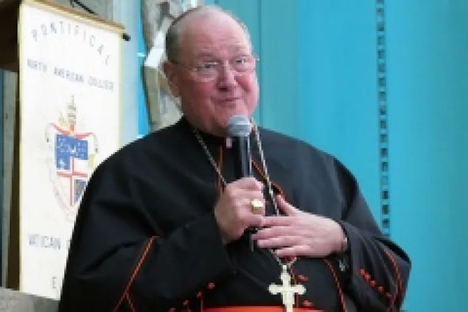Cardinal Timothy Dolan speaks at the North American College on March 13 2013 CreditAlan HoldrenCNA