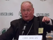 Cardinal Timothy M. Dolan of New York speaks during a press conference at the 2012 USCCB Fall General Assembly. 
