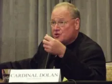 Cardinal Timothy M. Dolan speaks at a press conference during the 2012 Spring Assembly for the U.S. Catholic Bishops Conference. 