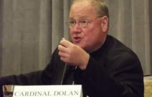 Cardinal Timothy M. Dolan speaks at a press conference during the 2012 Spring Assembly for the U.S. Catholic Bishops Conference.   Michelle Bauman-CNA.