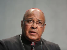 Cardinal Wilfrid Napier of Durban speaks at a Vatican press conference, Oct. 20, 2015. 
