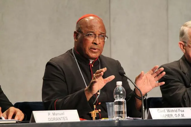 Cardinal Wilfrid Napier speaks at the Vatican Press Office on Oct 14 2014 Credit Bohumil Petrik CNA CNA 10 14 14