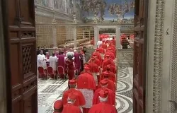 The cardinals enter the Sistine Chapel for the papal conclave to elect a new pope on the morning of March 12, 2013. ?w=200&h=150