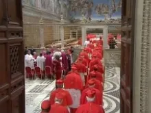 The cardinals enter the Sistine Chapel for the papal conclave to elect a new pope on the morning of March 12, 2013. 