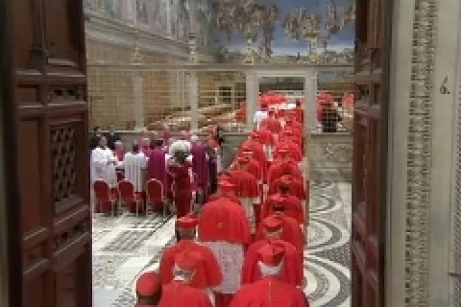 Cardinals enter the Sistine Chapel for the papal conclave to elect a new pope on the morning of March 12 2013 CreditCTV CNA Vatican 3 12 13