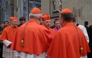 Cardinals greet each other after the consistory on Nov. 24, 2012 in St. Peter's Basilica.   CNA.