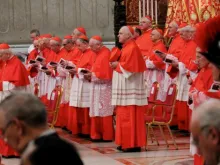 Cardinals pray together at the most recent consistory, held Feb. 22, 2014. 