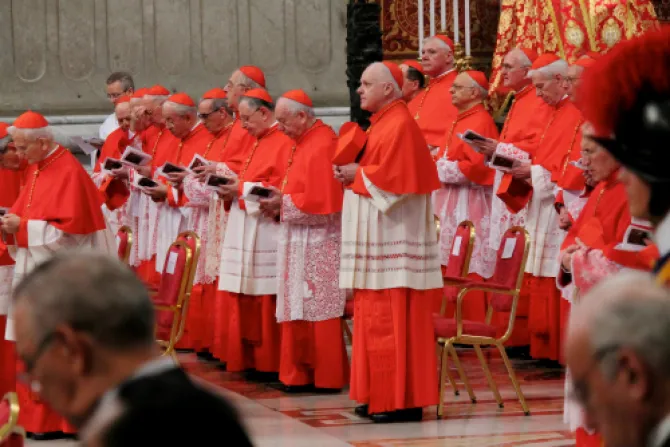 Cardinals praying together at the consistory held Feb 22 2014 Credit Lauren CaterCNA CNA