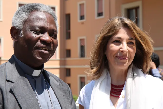 Cardnial Turkson Naomi Klein at the People and Planet First conference at the Patristic Institute Augustinianum in Rome Italy on July 2 2015 Credit Bohumil Petrik CNA 7 2 15