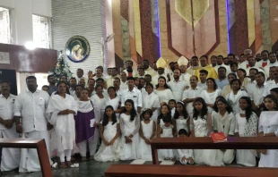 Sajith Joseph and others after being received into the Church at St. Mary's Cathedral in Punalur, Dec. 21, 2019. Courtesy photo.