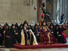 Catholicoi Aram I and Karekin II of the Armenian Apostolic Church attend a Mass for the faithful of the Armenian rite at St. Peter's Basilica, April 12, 2015. 