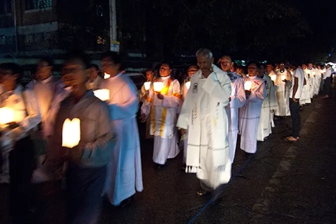 Catholics take part in a candle lit procession at St Marys Catholic Church Yangon Myanmar Credit Bessie and Kyle via Flickr CC BY NC SA 20