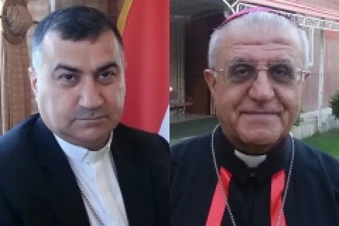Chaldean Archbishop Bashar Warda of Erbil Iraq and Chaldean Archbishop Yousif Thomas Mirkis OP of Kirkuk Iraq Credit Aid to the Church in Need CNA 7 10 14