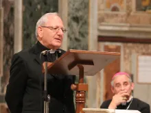 The Chaldean Patriarch of Babylon, Louis Sako, speaks during a prayer vigil at St. John Lateran in Rome, Oct. 23, 2014. 