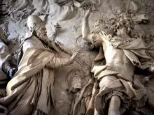 Chalk model with Pope Leo I stopping the invader Attila the Hun, from Oratory of St. Philip Neri main hall. 