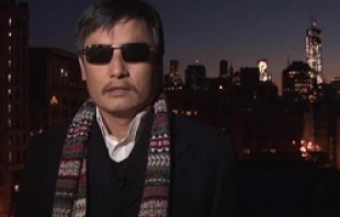 Chen Guangcheng gives his message from New York City with the Freedom Tower in the background (File Photo-CNA).