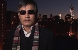 Chen Guangcheng gives his message from New York City with the Freedom Tower in the background (File Photo-CNA). 